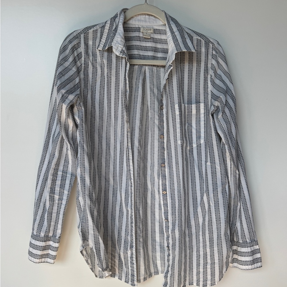 J. Crew Gray and White Striped Button Down Shirt